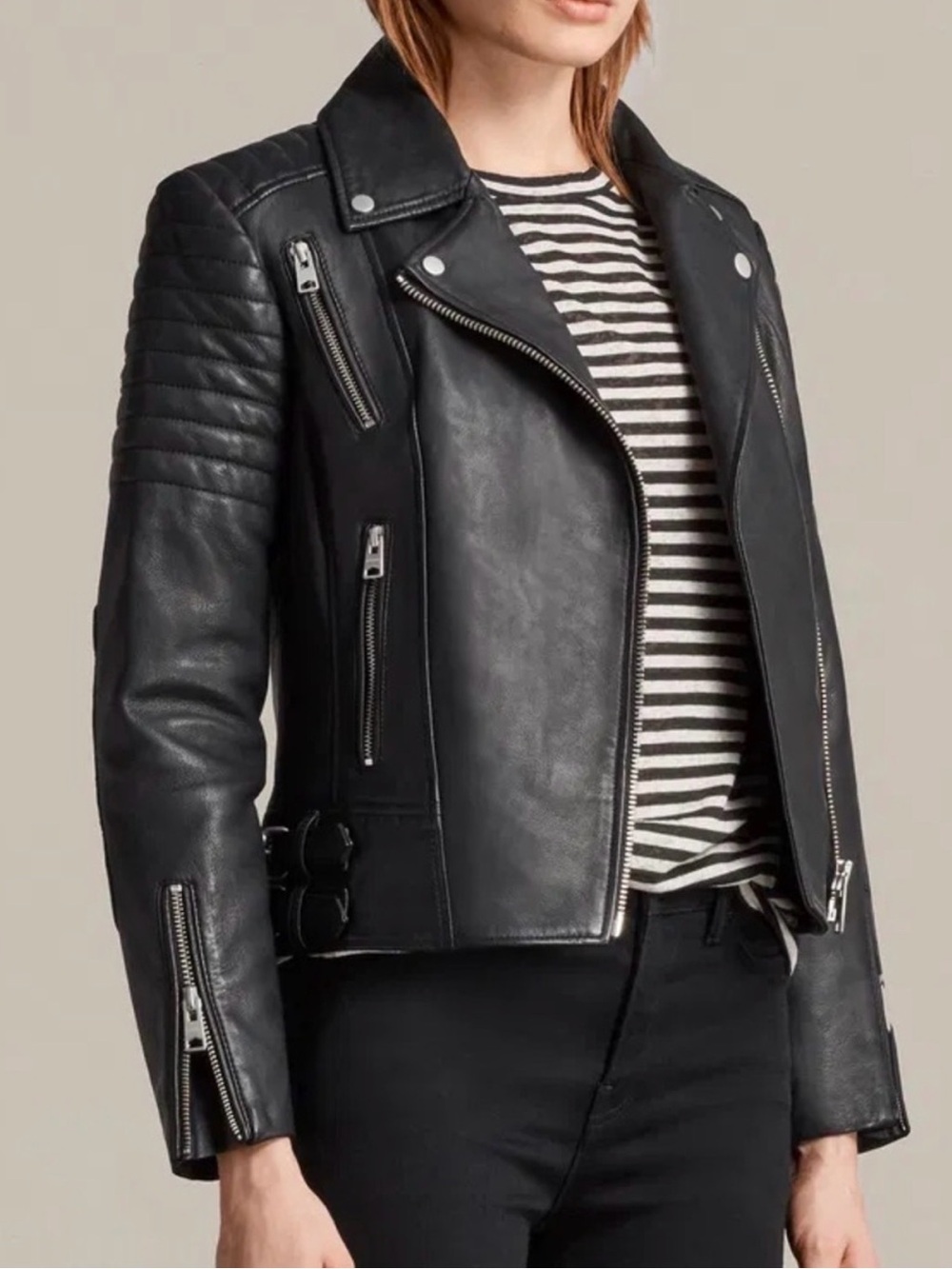 ALLSAINTS, Black Lamb Leather Papin Biker Jacket